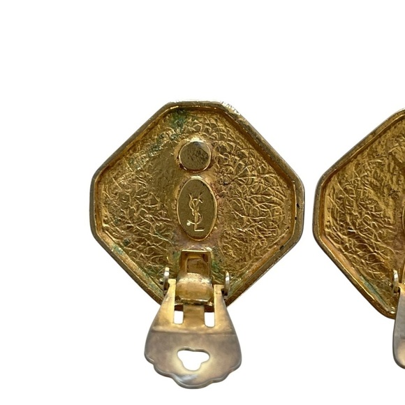 YSL Vintage Gold and Silver Hexagon Clip On Earrings - Picture 5 of 6
